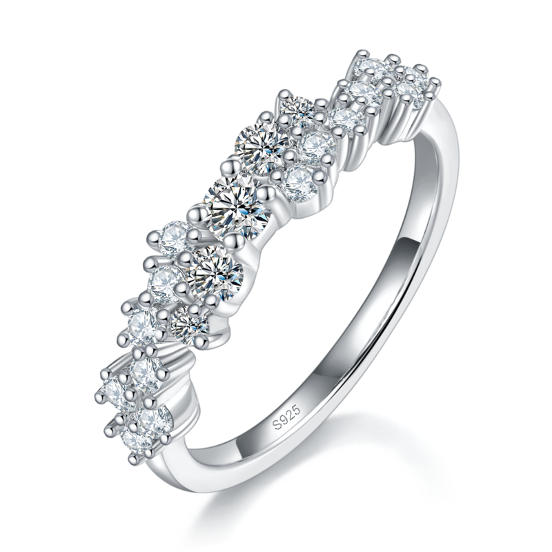 不规则碎钻排戒S925银镀白金定制选款副石莫桑钻0.561ct
