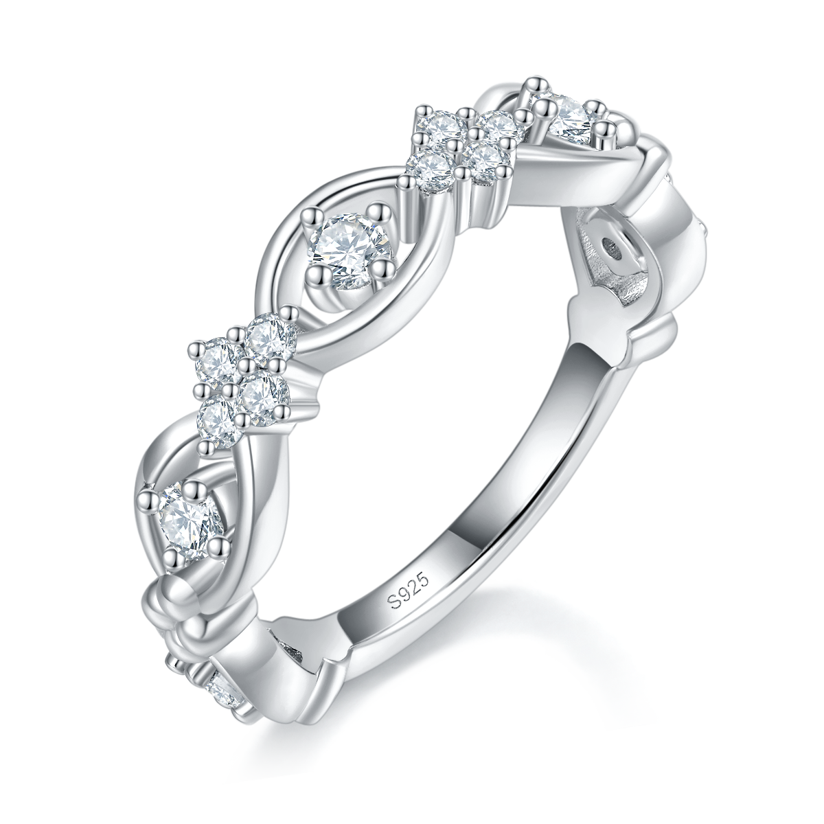 S925 Silver Plated Platinum Customized Selection Side Stone Moissanite 0.436ct