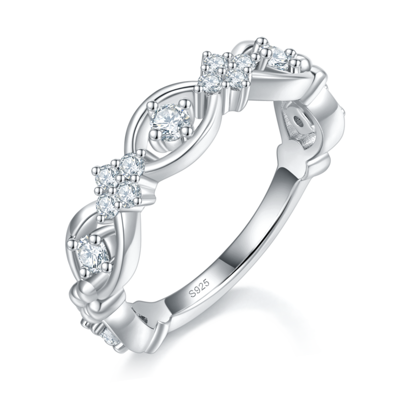 密镶链环排戒S925银镀白金定制选款副石Moissanite0.436ct