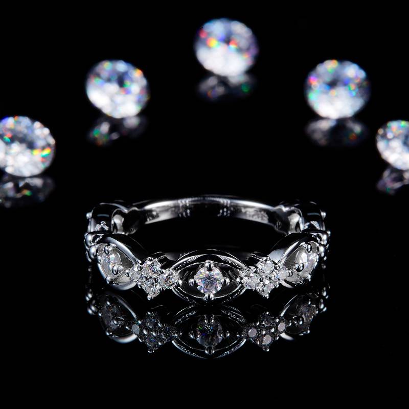 密镶链环排戒S925银镀白金定制选款副石Moissanite0.436ct