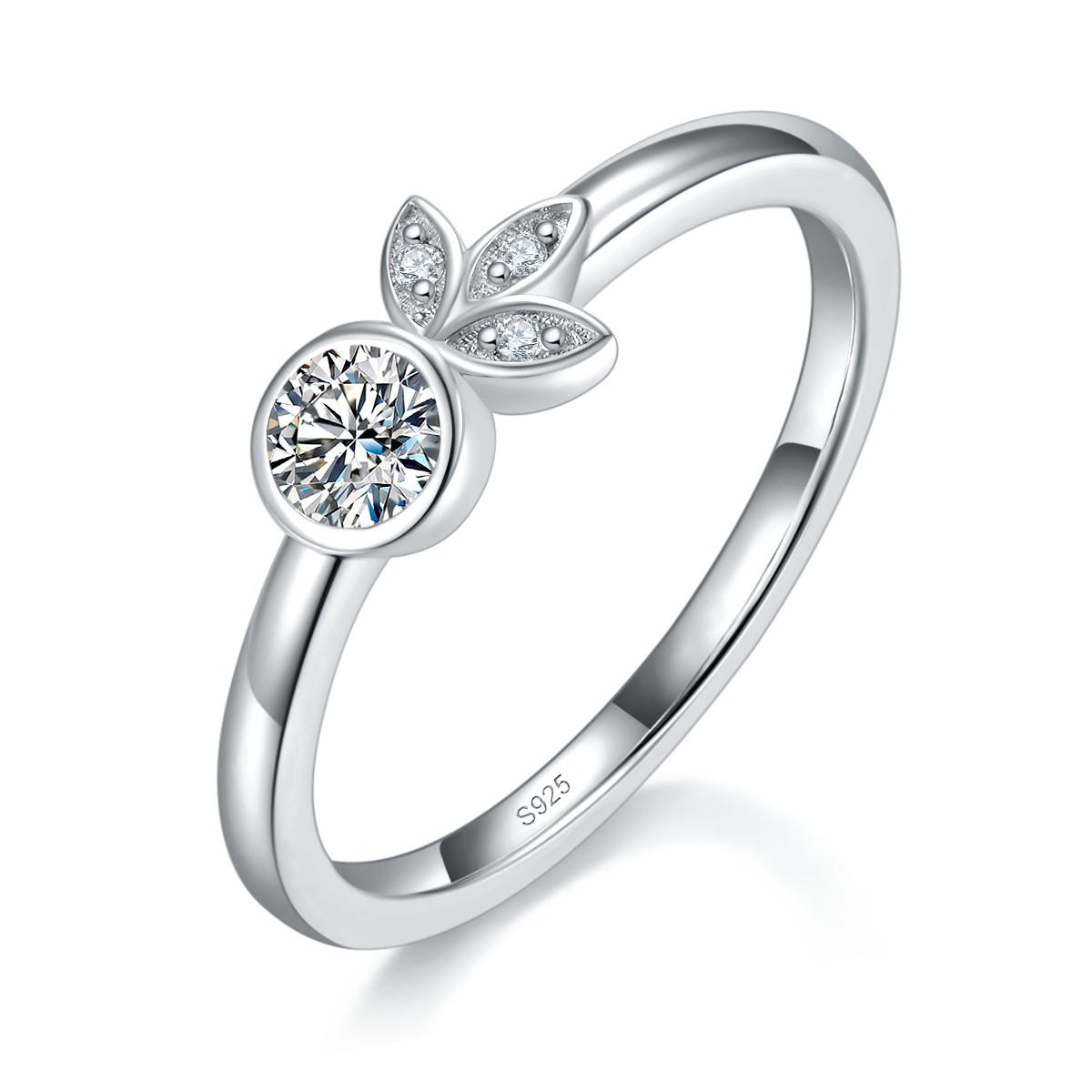 Clover design with S925 silver plated platinum custom selection, main stone Moissanite 0.3ct/Side Stone Cubic Zirconia