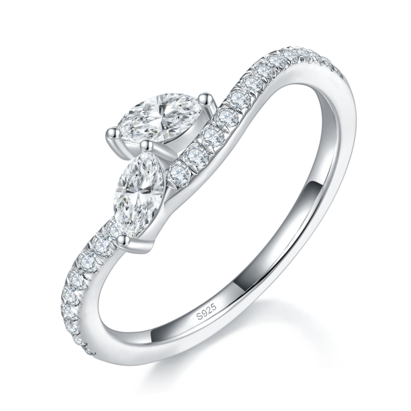 密镶马眼钻波浪Women's Ring排戒S925银镀白金定制选款副石Moissanite0.58ct