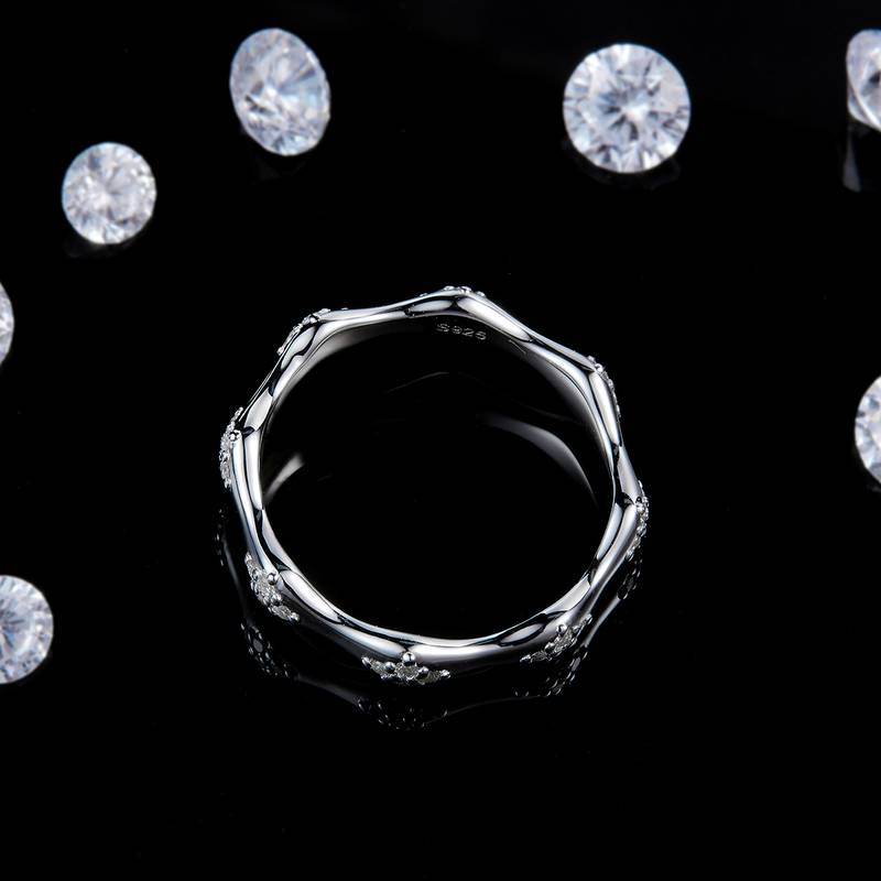 太阳花星芒排戒S925银镀白金定制选款副石Moissanite0.26ct