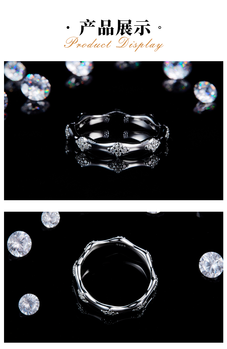 太阳花星芒排戒S925银镀白金定制选款副石莫桑钻0.26ct - 3
