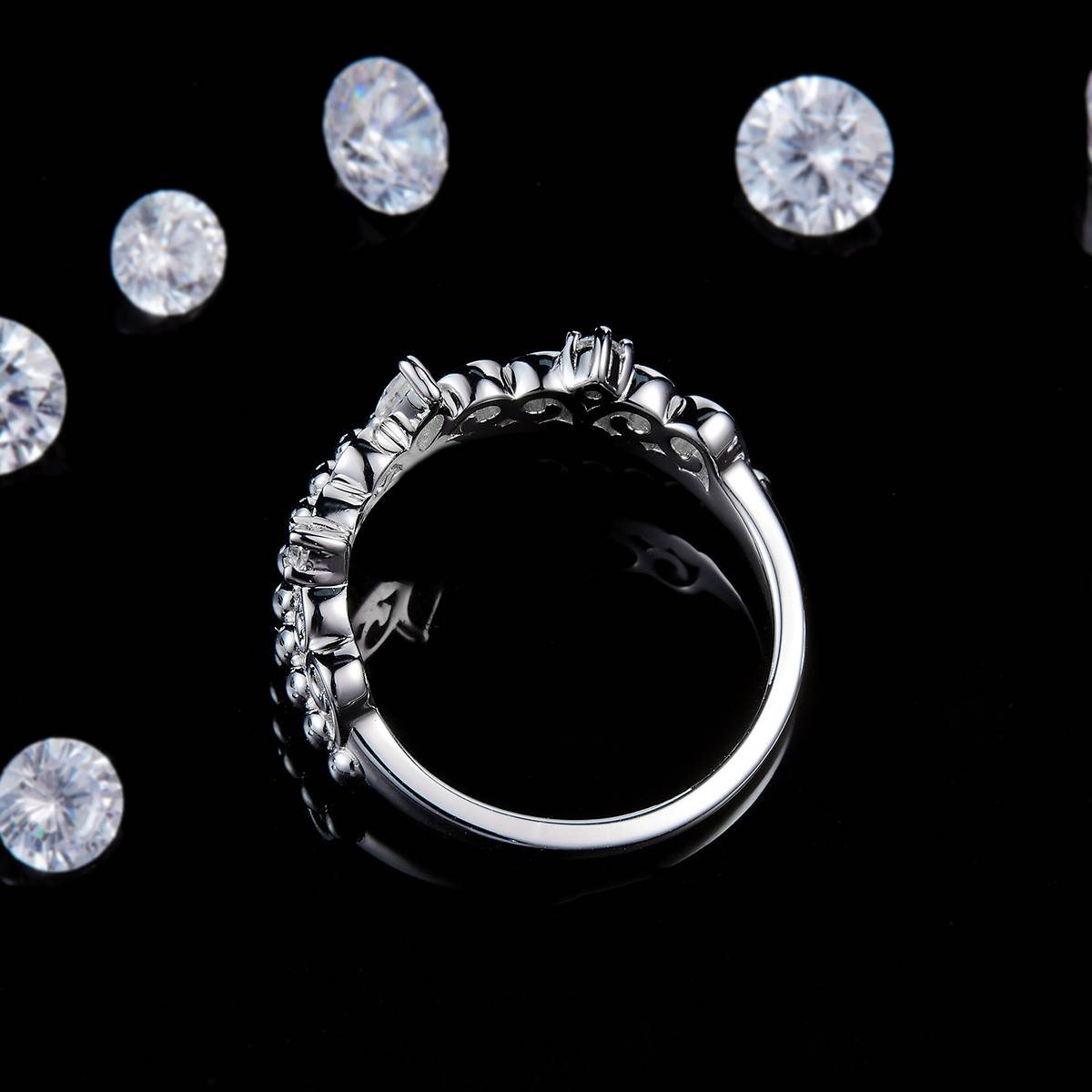 Princess Crown Ring S925 Silver Plated Platinum Customized Selection Side Stone Moissanite 0.26ct