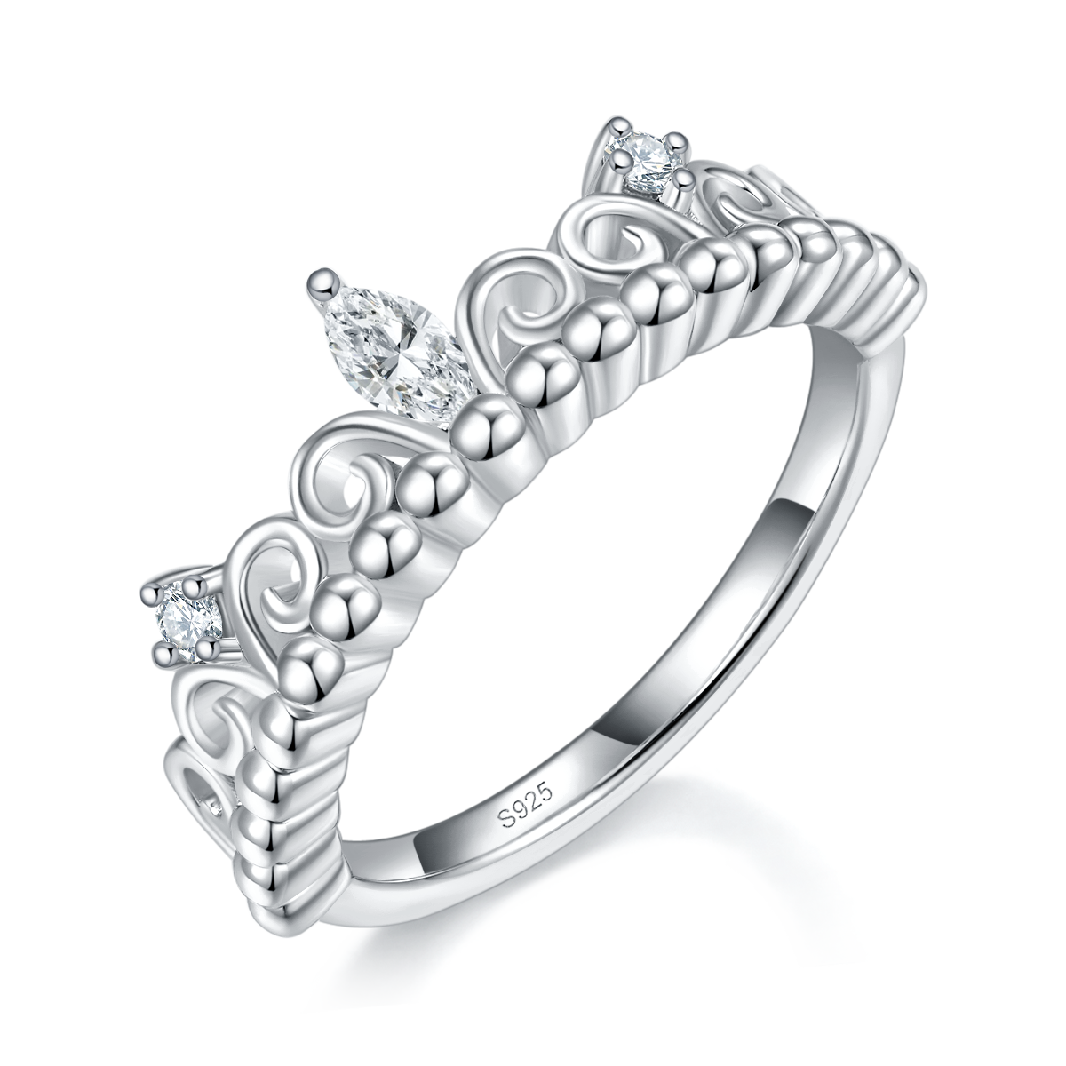 Princess Crown Ring S925 Silver Plated Platinum Customized Selection Side Stone Moissanite 0.26ct