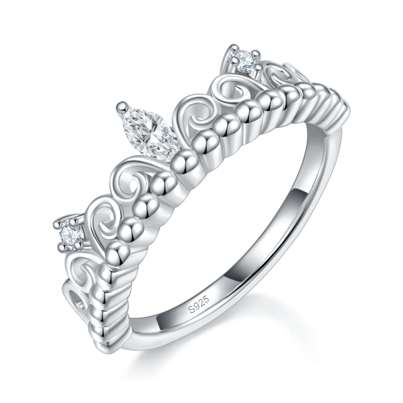 公主皇冠排戒S925银镀白金定制选款副石Moissanite0.26ct