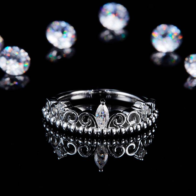 公主皇冠排戒S925银镀白金定制选款副石Moissanite0.26ct