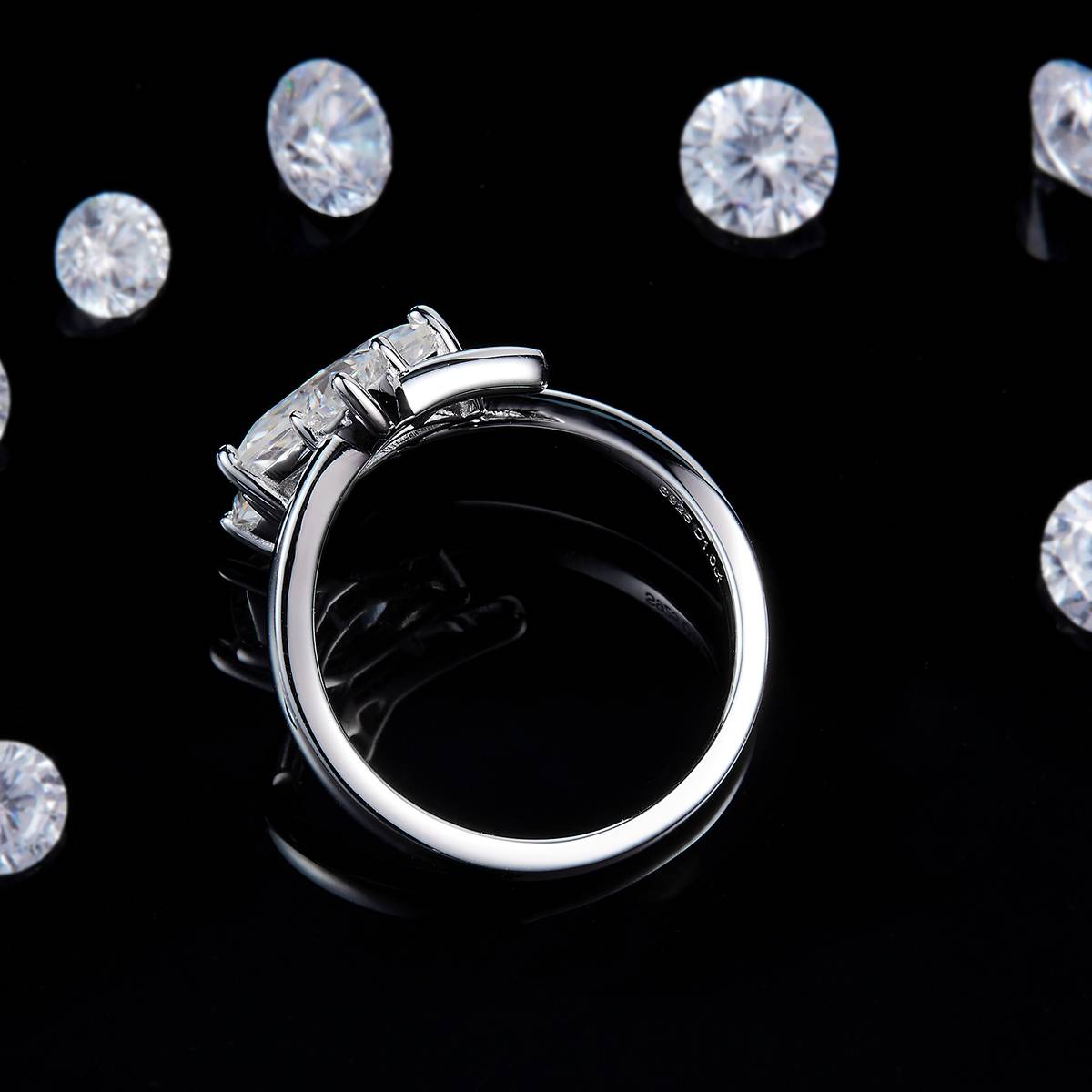 两戴宽版马眼钻女戒S925银镀白金定制选款主石莫桑钻1.0ct/副石高碳钻
