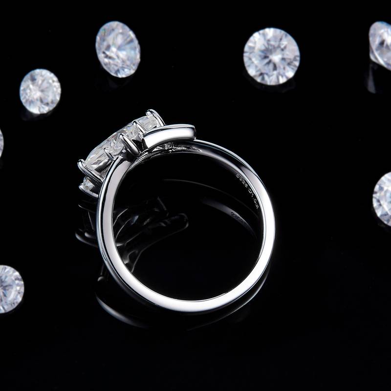 两戴宽版马眼钻女戒S925银镀白金定制选款主石莫桑钻1.0ct/副石高碳钻