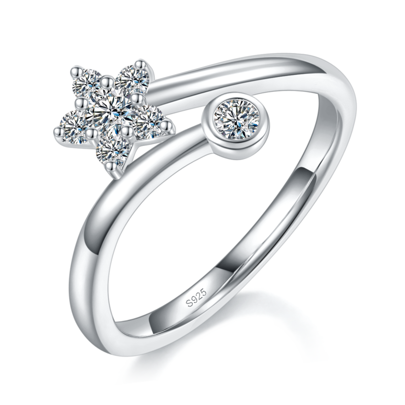 星星开口Women's RingS925银镀白金定制选款副石Moissanite0.28ct