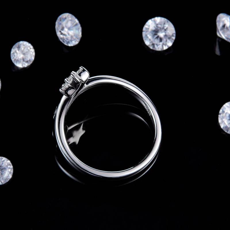 星星开口Women's RingS925银镀白金定制选款副石Moissanite0.28ct