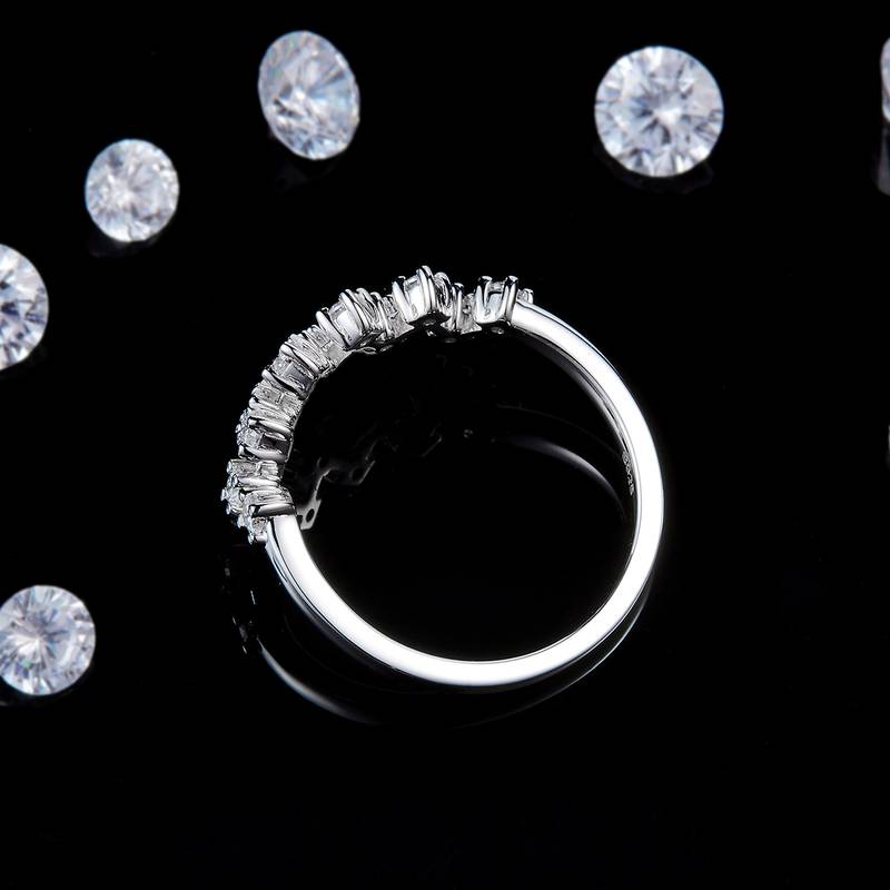 Fashion不规则叠带排戒S925银镀白金定制选款副石Moissanite0.33ct