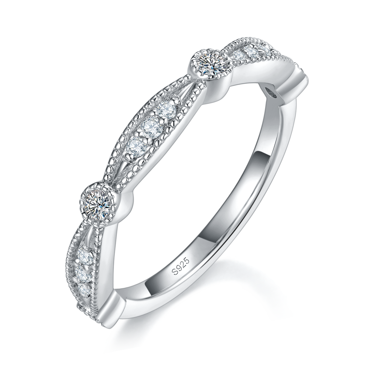 指尖浪漫小排戒S925银镀白金定制选款副石莫桑钻0.23ct