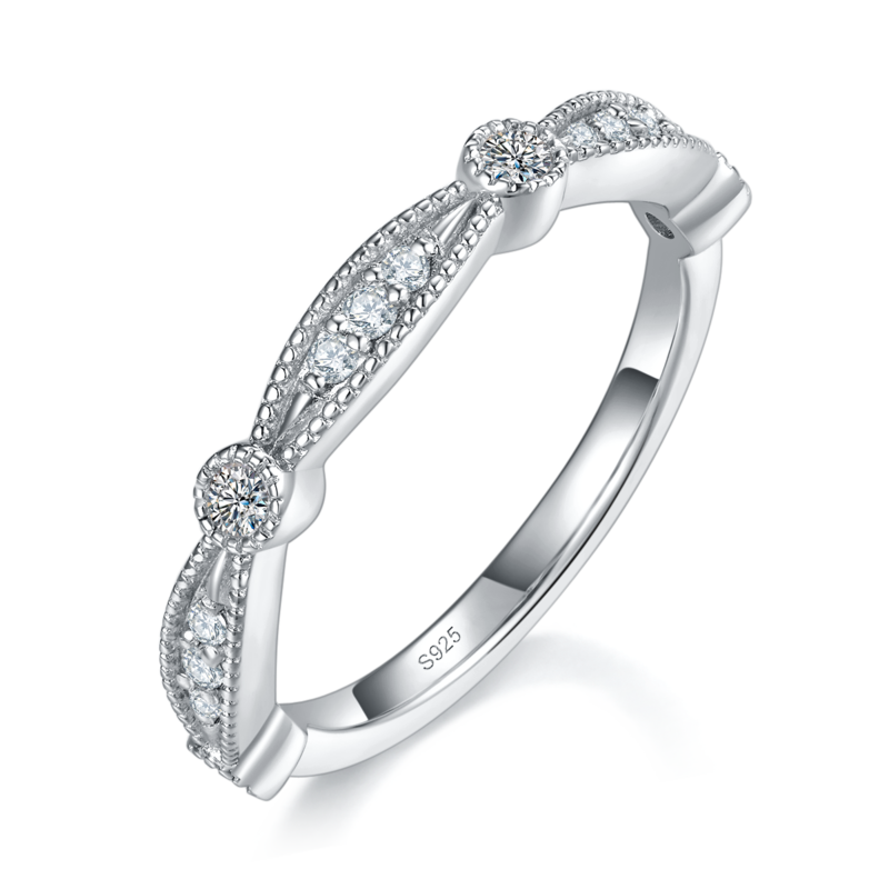 指尖Romantic小排戒S925银镀白金定制选款副石Moissanite0.23ct