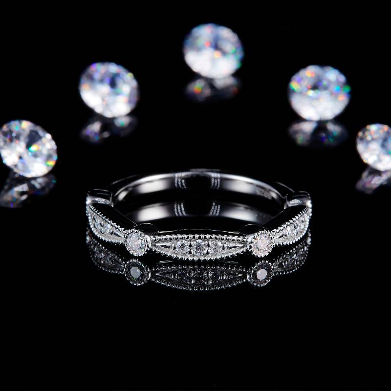 指尖Romantic小排戒S925银镀白金定制选款副石Moissanite0.23ct