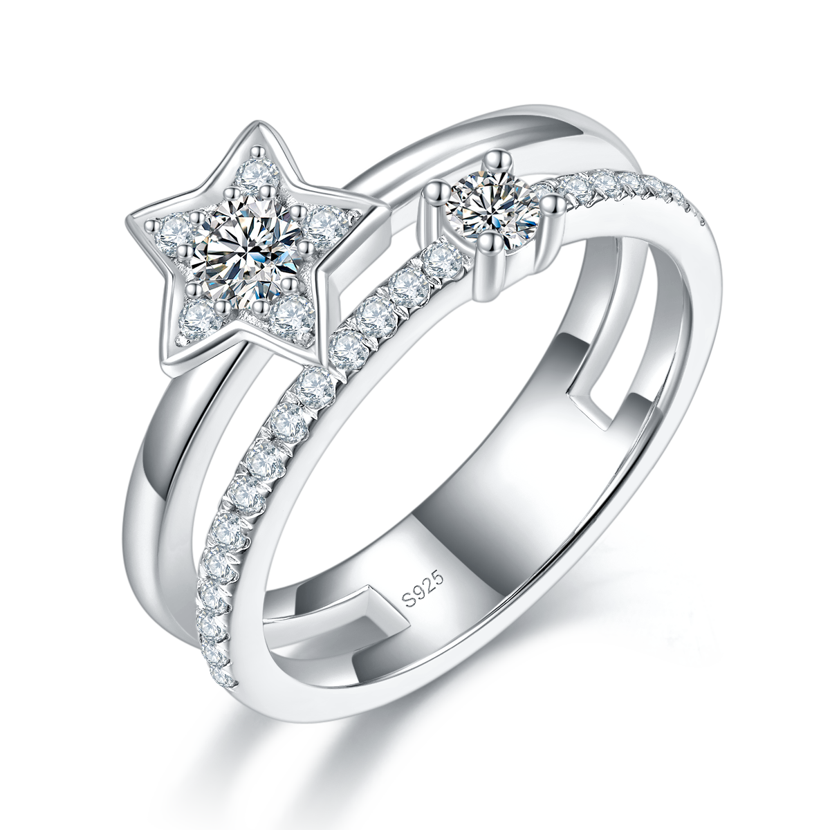 Star Double layered Arm Ring S925 Silver Plated Platinum Customized Selection Side Stone Moissanite 0.55ct