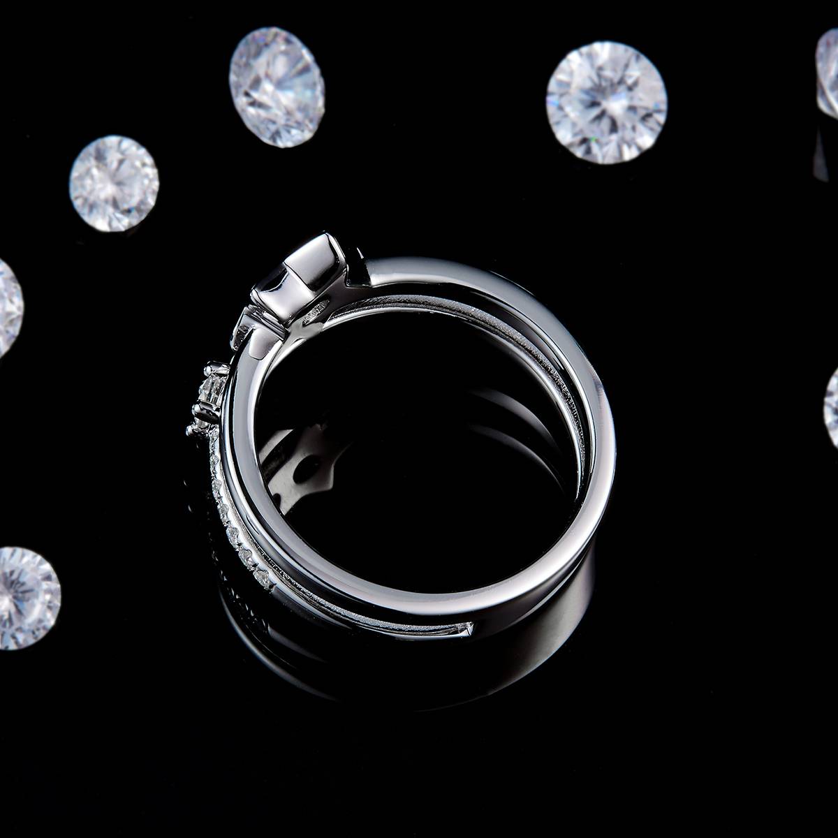 Star Double layered Arm Ring S925 Silver Plated Platinum Customized Selection Side Stone Moissanite 0.55ct