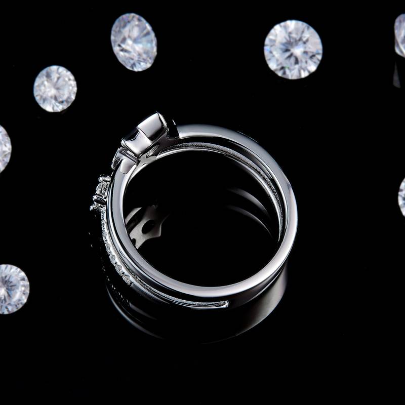 星星双层戒臂排戒S925银镀白金定制选款副石Moissanite0.55ct