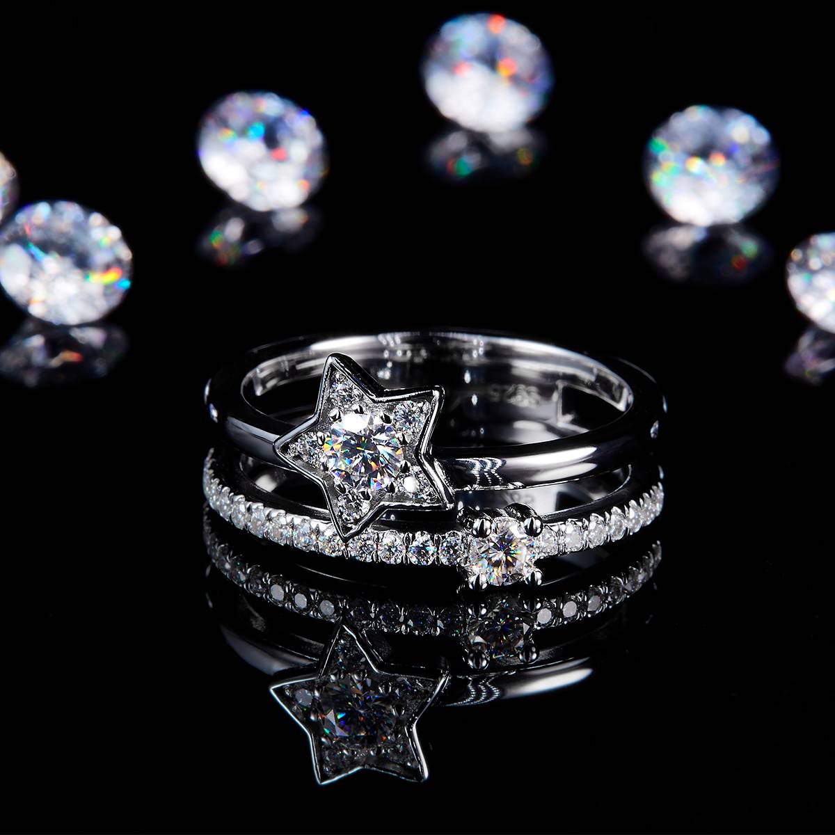 Star Double layered Arm Ring S925 Silver Plated Platinum Customized Selection Side Stone Moissanite 0.55ct