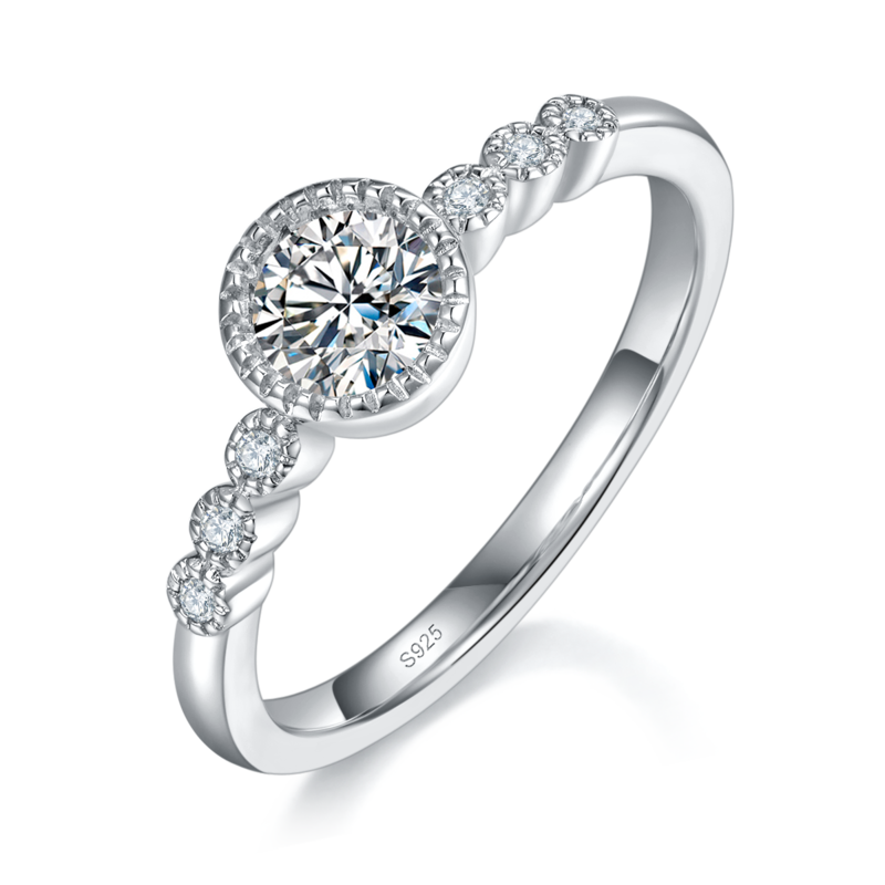 包镶圆钻S925银镀白金定制选款主石Moissanite0.5ct/副石高碳钻