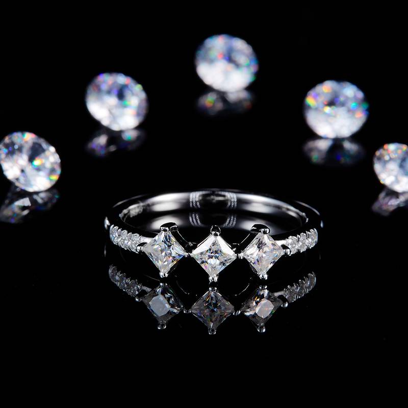 三生石方钻排戒S925银镀白金定制选款副石Moissanite0.99ct