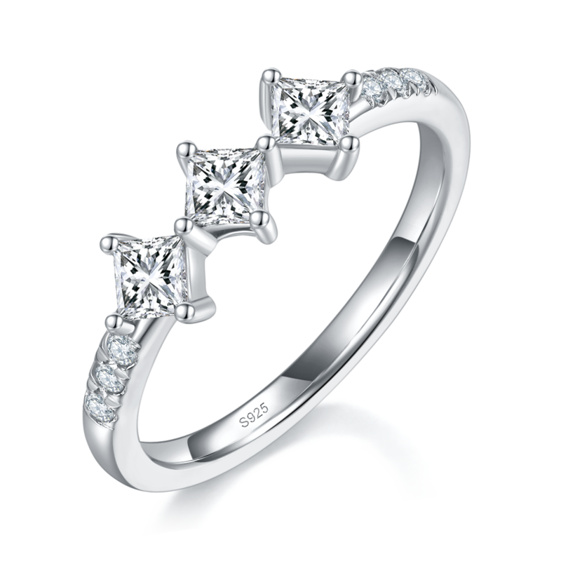 三生石方钻排戒S925银镀白金定制选款副石Moissanite0.99ct