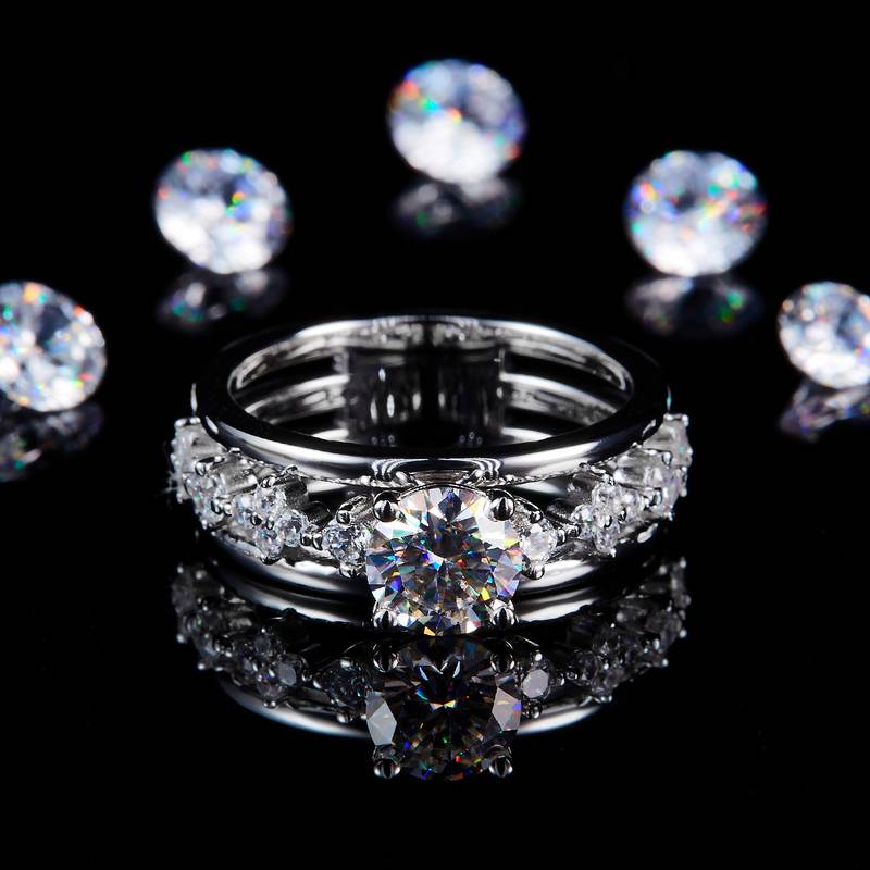 双臂四爪S925银镀白金定制选款主石Moissanite1.0ct/副石高碳钻