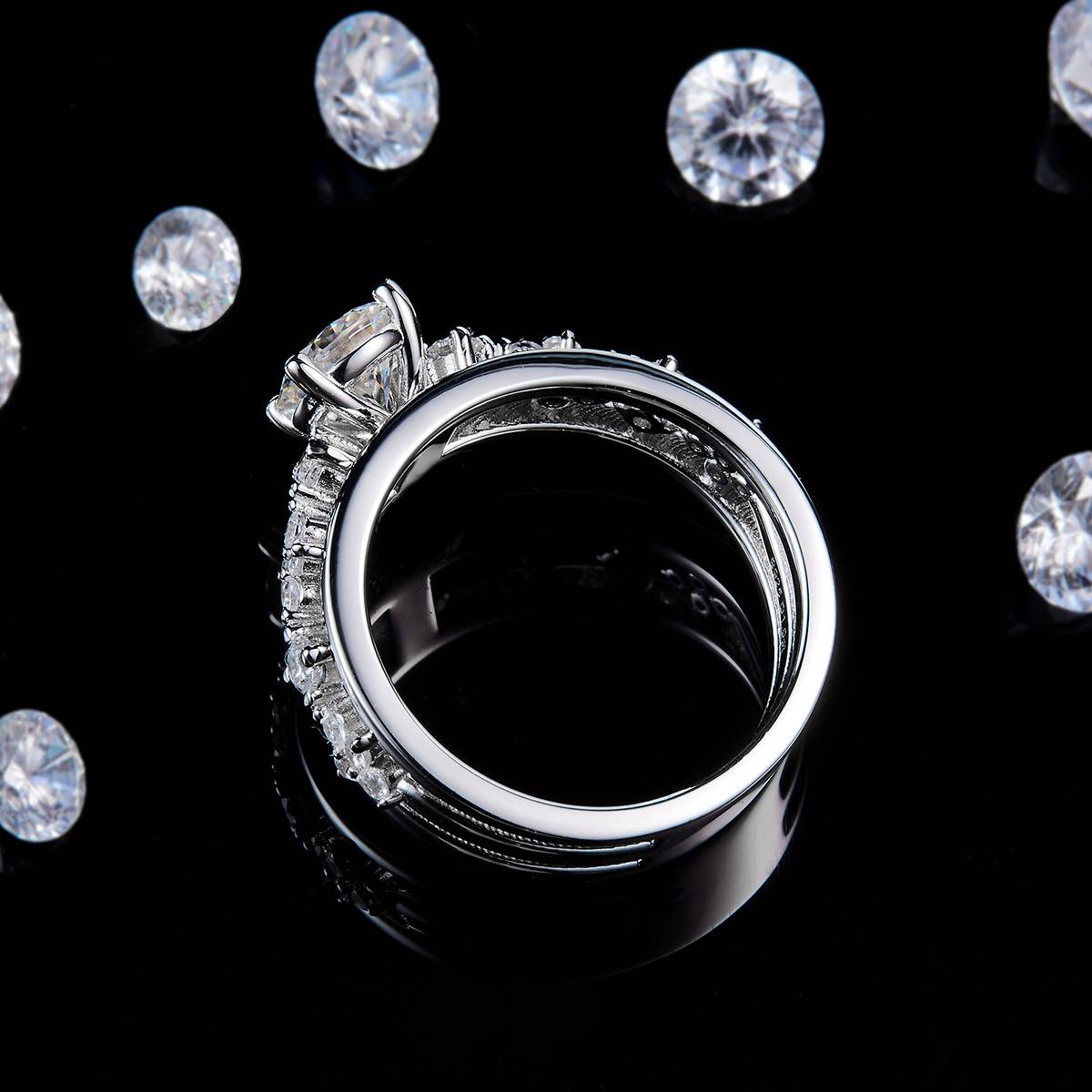 Dual arm four claw S925 silver plated platinum customized selection main stone Moissanite 1.0ct/Side Stone Cubic Zirconia