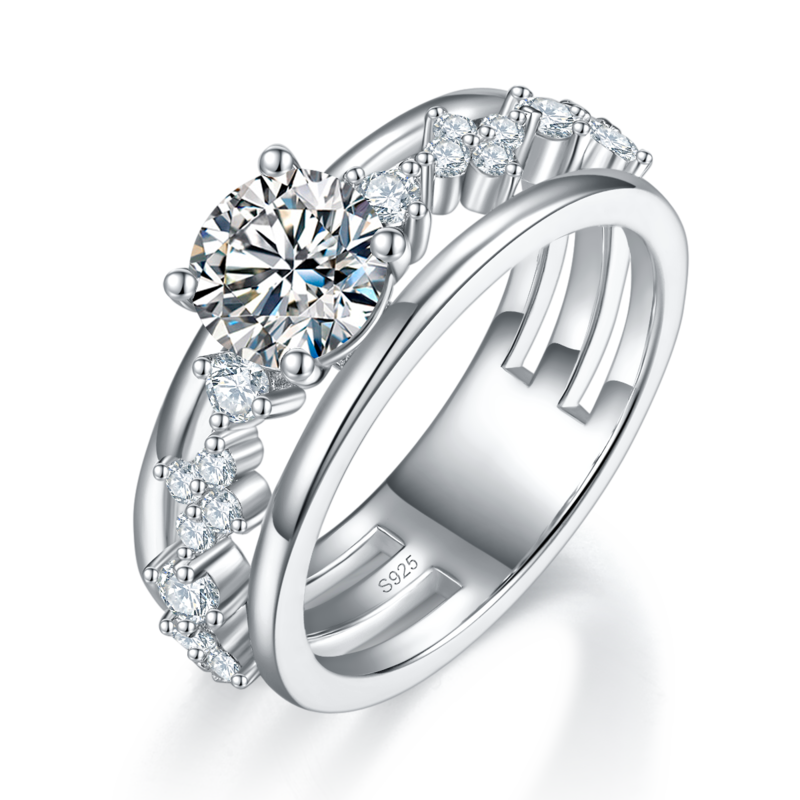 双臂四爪S925银镀白金定制选款主石Moissanite1.0ct/副石高碳钻