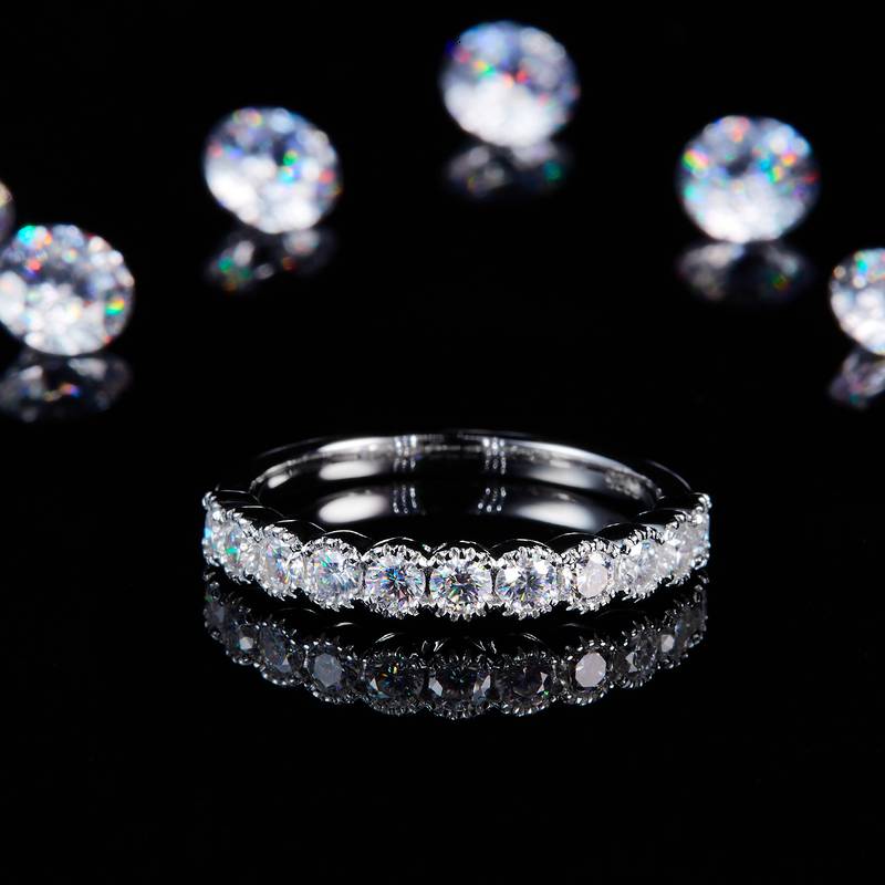 2.5mm排戒S925银镀白金定制选款副石Moissanite0.66ct