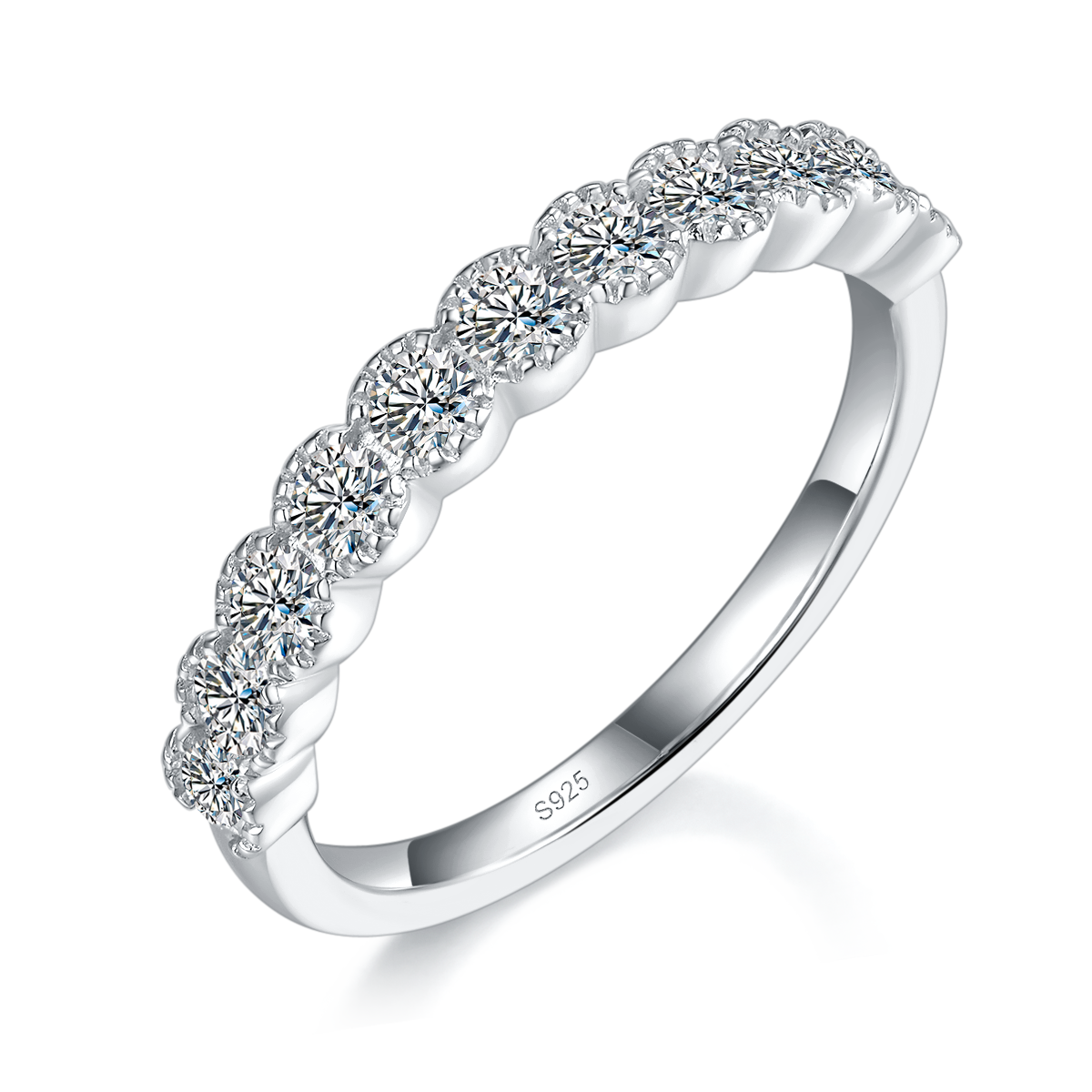 2.5mm lined S925 silver plated platinum customized option Side Stone Moissanite 0.66ct