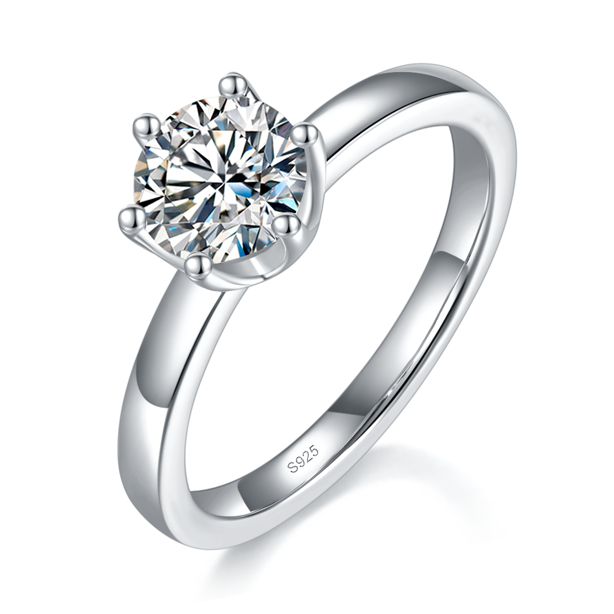 Simplified Six Claw Women's Ring S925 Silver Plated Platinum Customized Selection Main Stone Moissanite 1.0ct