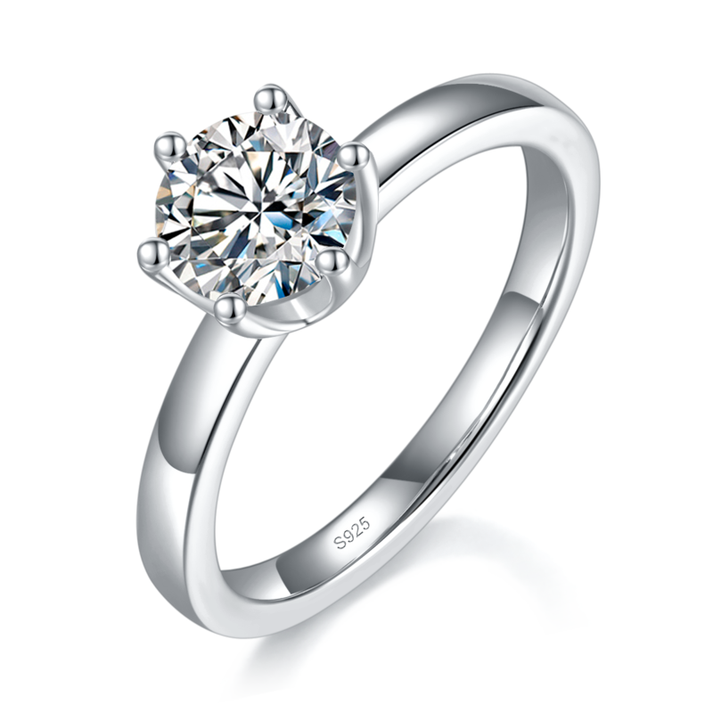 简约六爪Women's RingS925银镀白金定制选款主石Moissanite1.0ct