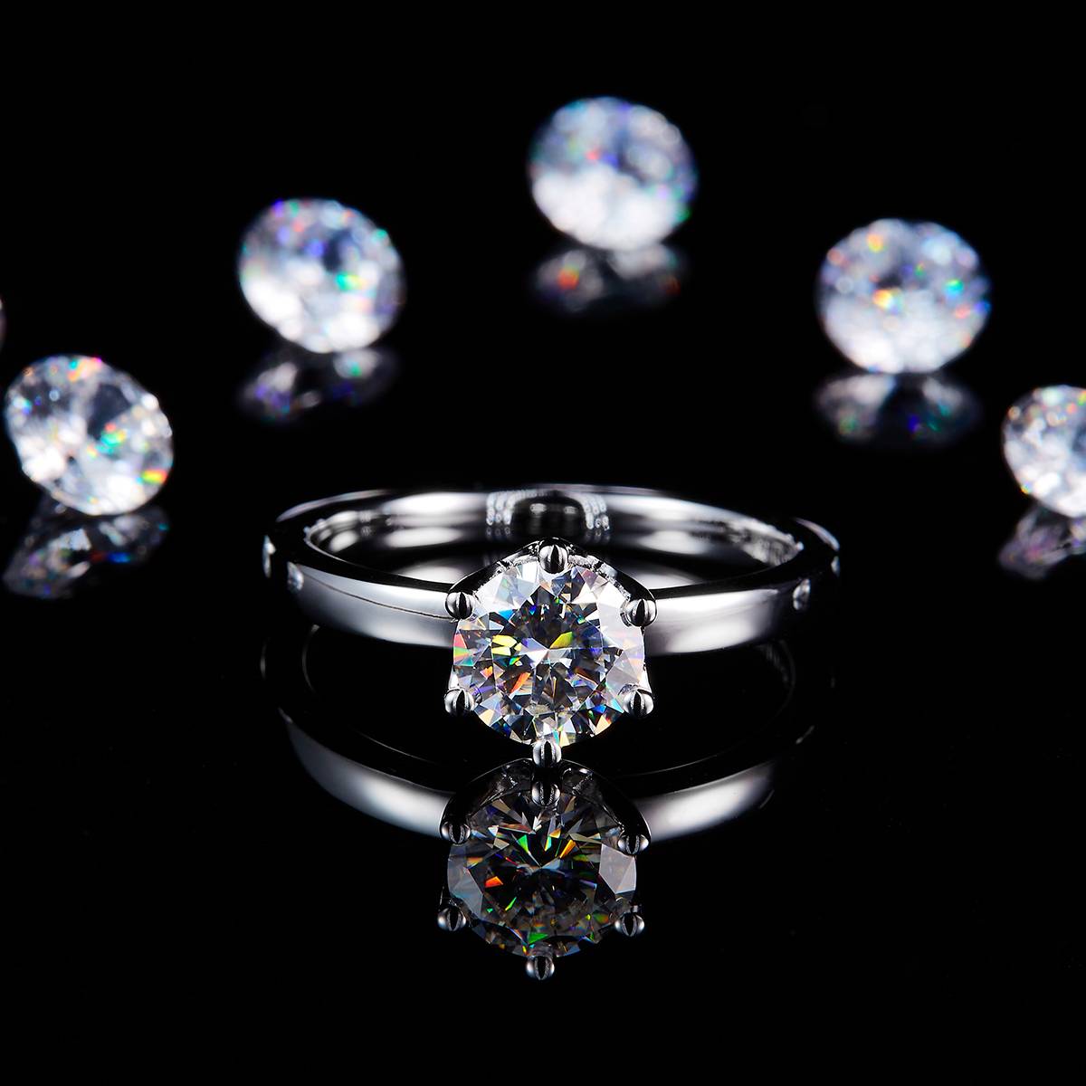 Simplified Six Claw Women's Ring S925 Silver Plated Platinum Customized Selection Main Stone Moissanite 1.0ct