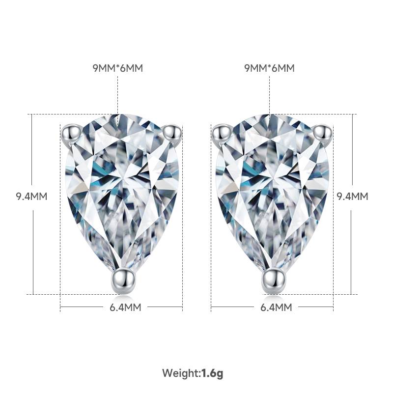 Classic梨形S925银镀白金MoissanitePendantStud Earring套装