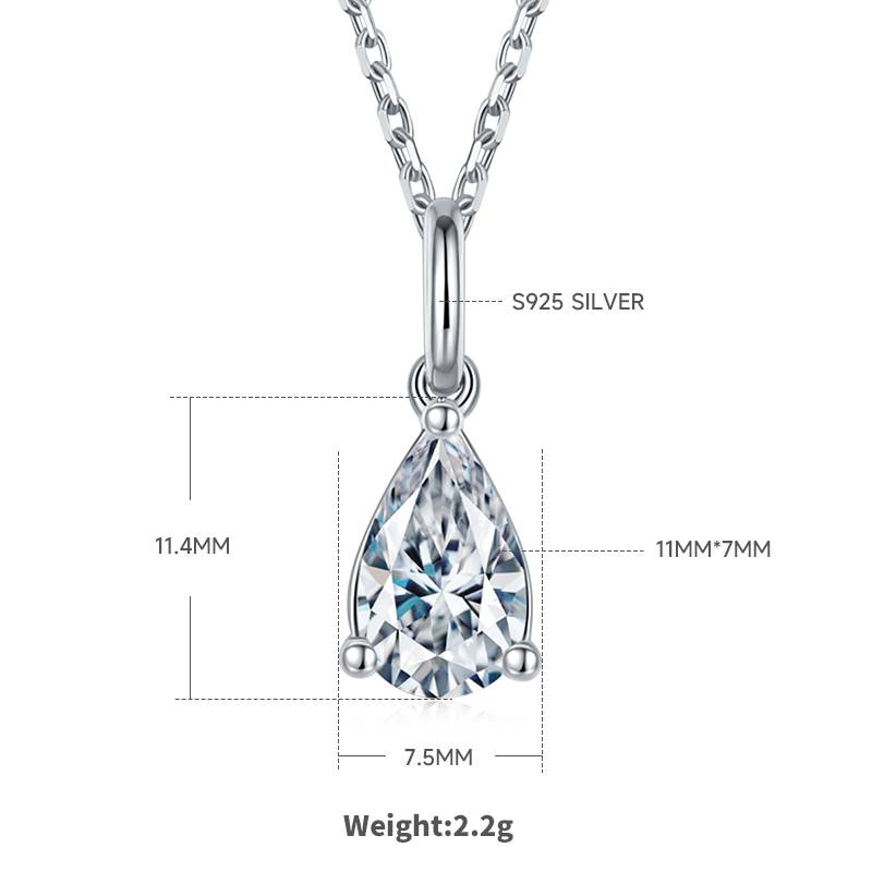 Classic梨形S925银镀白金MoissanitePendantStud Earring套装