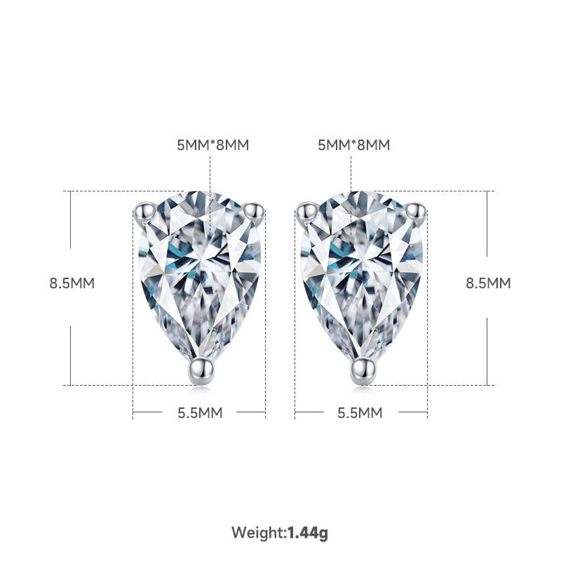 Classic梨形S925银镀白金MoissanitePendantStud Earring套装