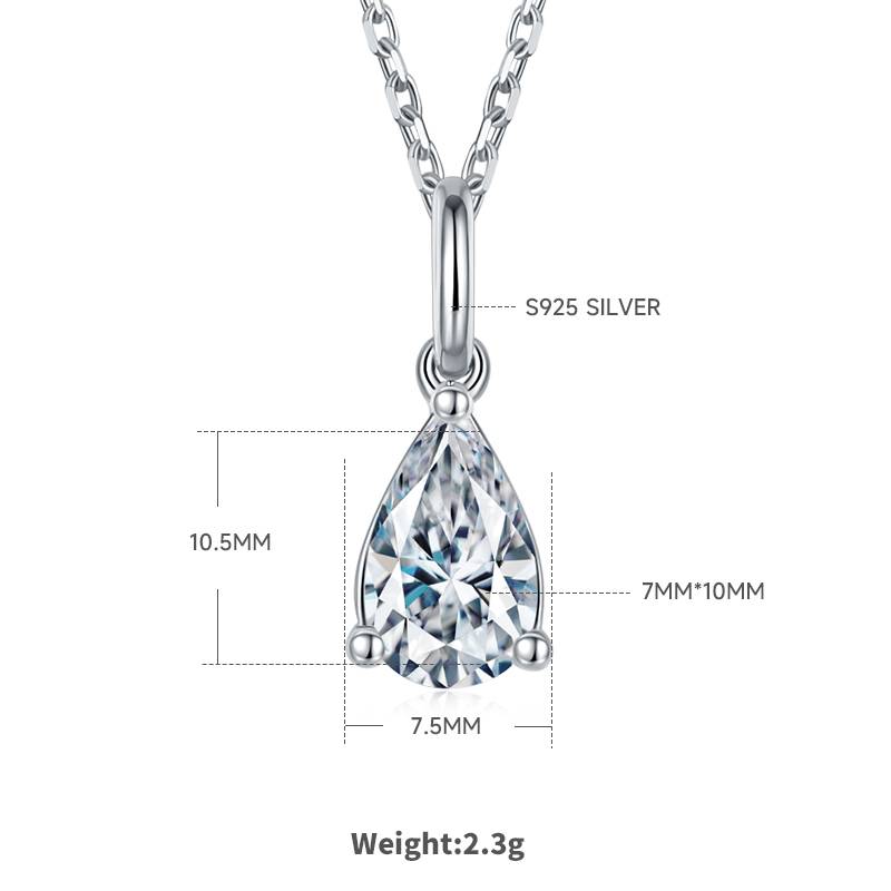 Classic梨形S925银镀白金MoissanitePendantStud Earring套装