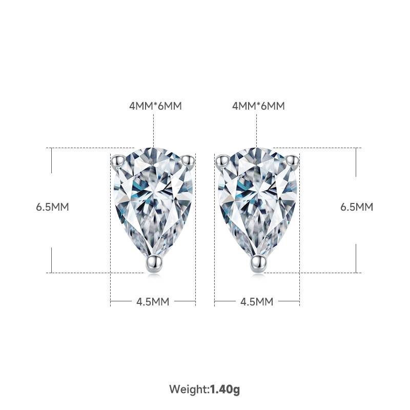 Classic梨形S925银镀白金MoissanitePendantStud Earring套装