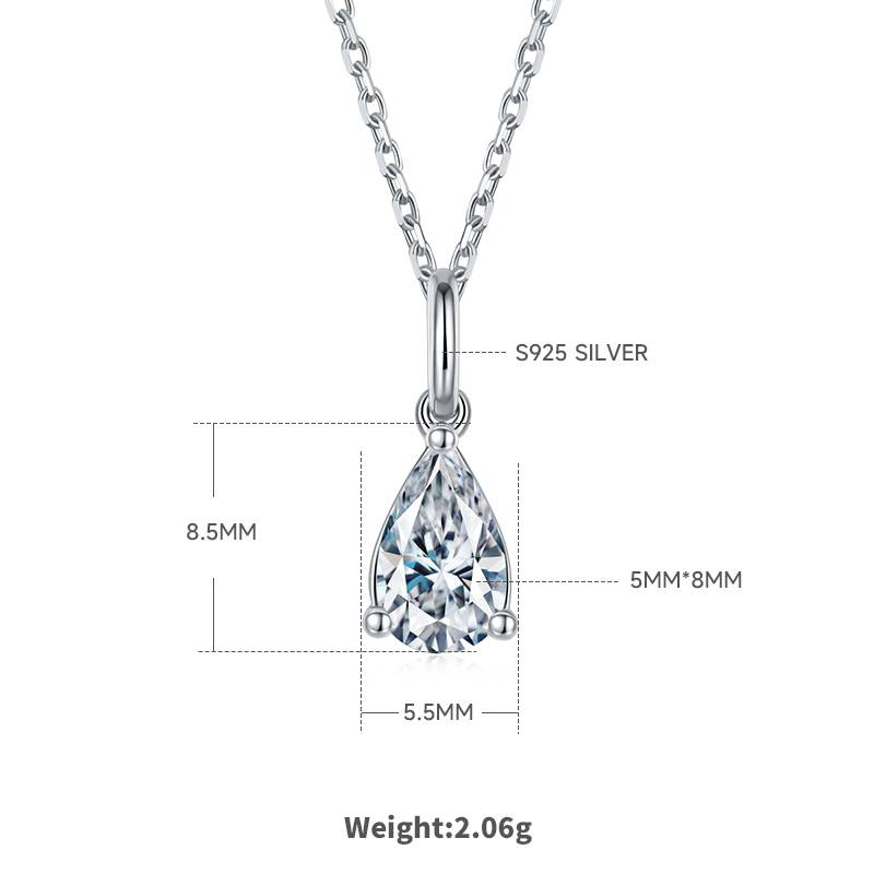 Classic梨形S925银镀白金MoissanitePendantStud Earring套装