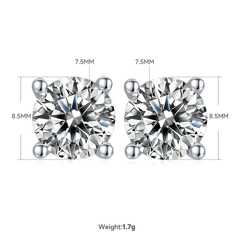 Classic圆形S925银镀白金MoissanitePendantStud Earring套装