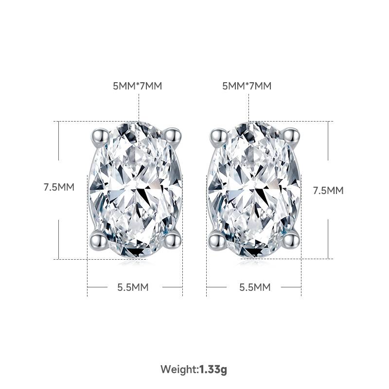 Classic蛋形S925银镀白金MoissanitePendantStud Earring套装
