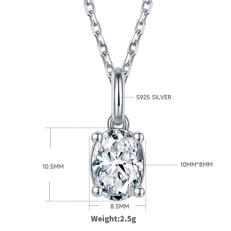 Classic蛋形S925银镀白金MoissanitePendantStud Earring套装