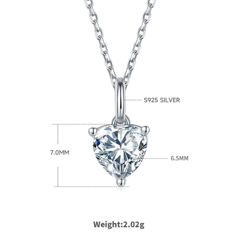 Classic heart-shaped S925 silver plated platinum Moissanite diamond pendant earring set