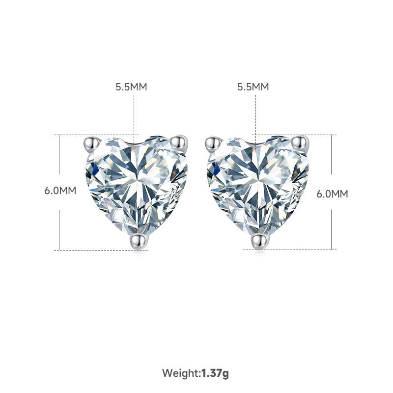 Classic心形S925银镀白金MoissanitePendantStud Earring套装