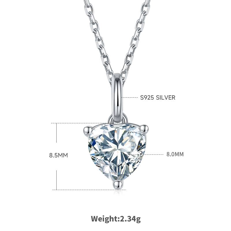 Classic heart-shaped S925 silver plated platinum Moissanite diamond pendant earring set