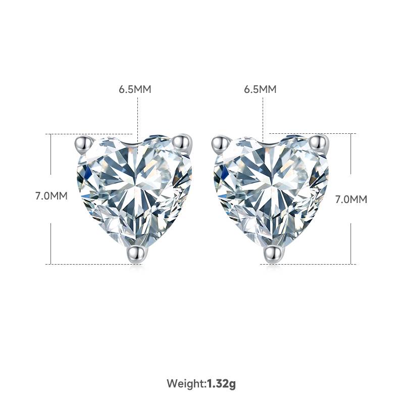 Classic heart-shaped S925 silver plated platinum Moissanite diamond pendant earring set