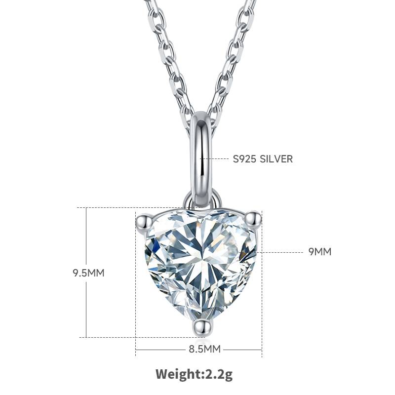Classic心形S925银镀白金MoissanitePendantStud Earring套装