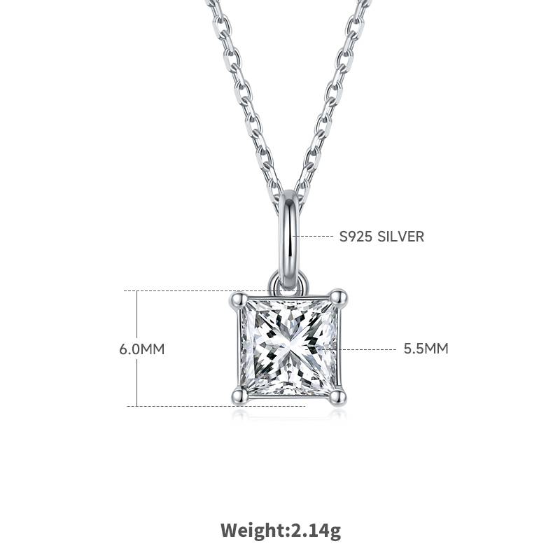 Classic正方形S925银镀白金MoissanitePendantStud Earring套装